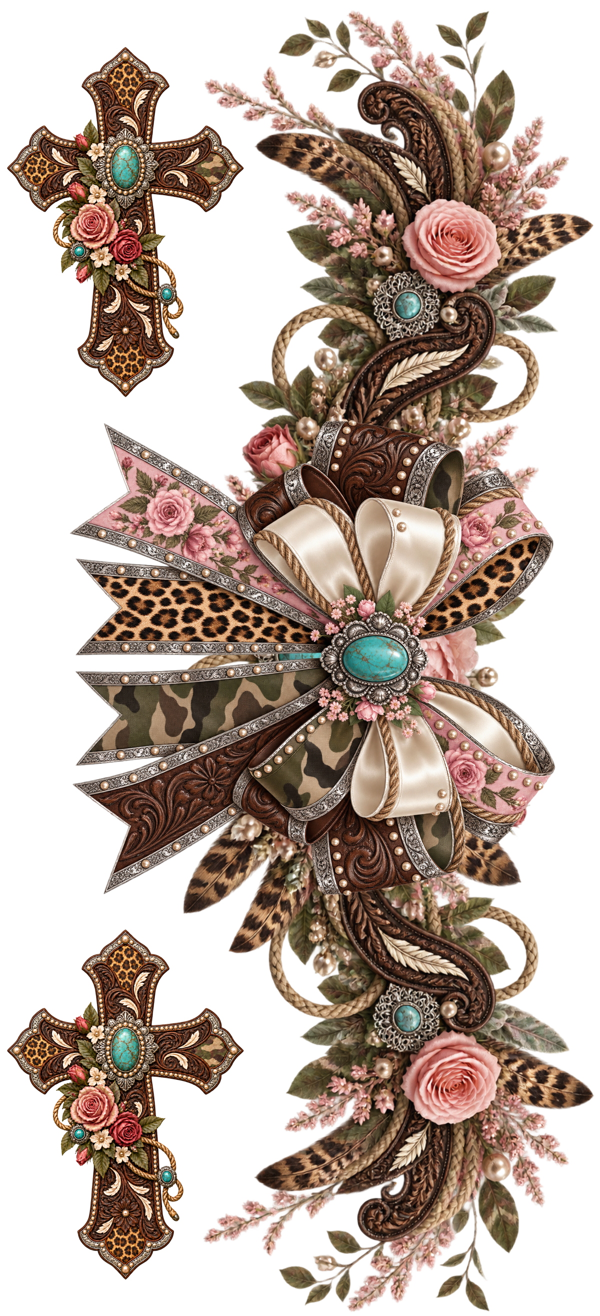 40 OZ - Pink Floral/Camo Swag & Crosses
