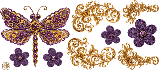 16 OZ Wrap - Purple - Gold - Dragonfly - Filigree