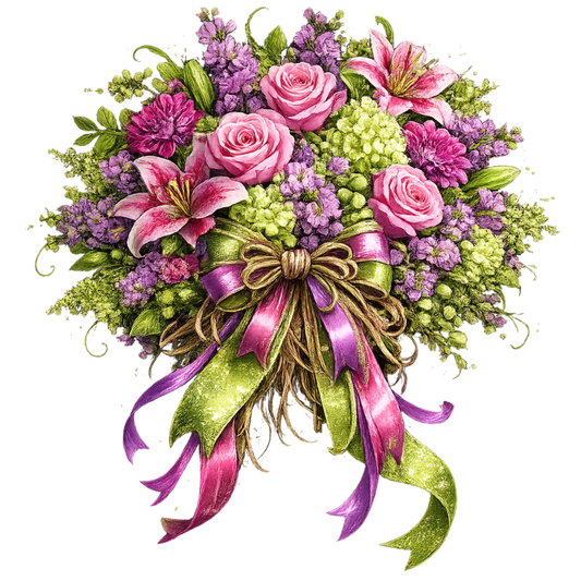 4 Inch Decal - Pink/Green Floral Bouquet - 40
