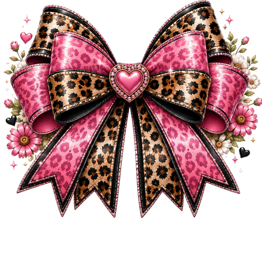 4” Bow - Leopard, Pink Leopard, Heart - 15