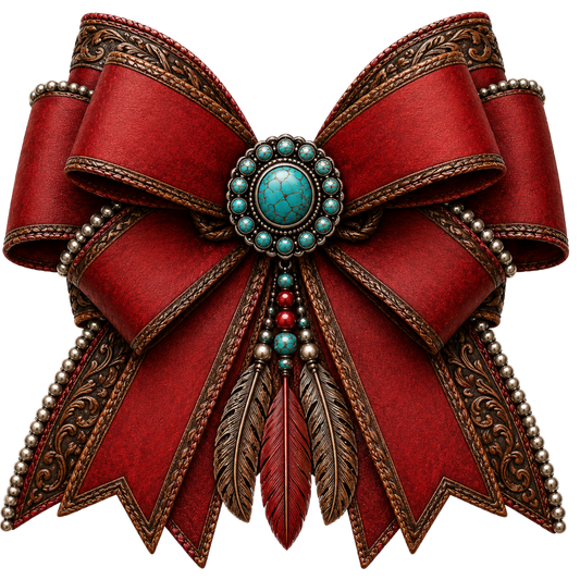 4 Inch Bow - Red - Tooled Leather