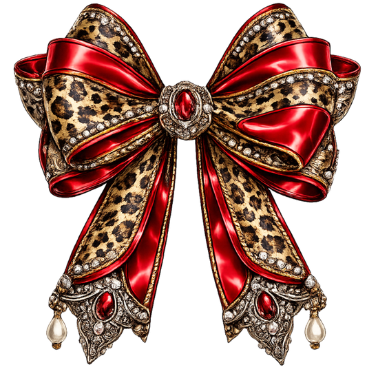 4” Bow - Red & Leopard w/ Stones