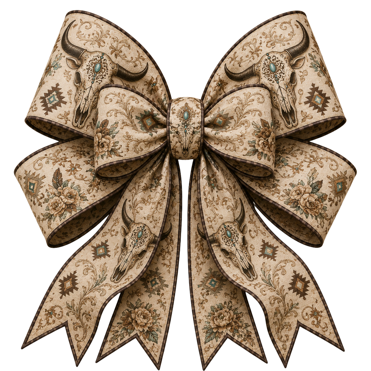 4 Inch Bow - Cream w/ Skulls - 62