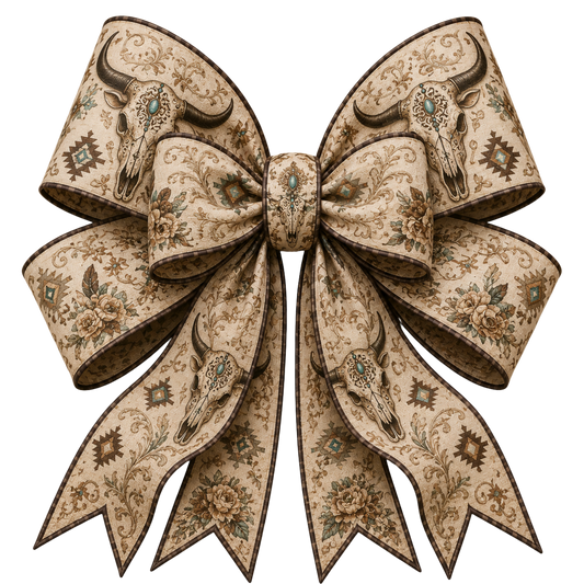 4 Inch Bow - Cream w/ Skulls - 62