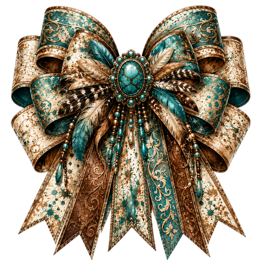 4” Bow - Patina, Turquoise, Feathers - 17