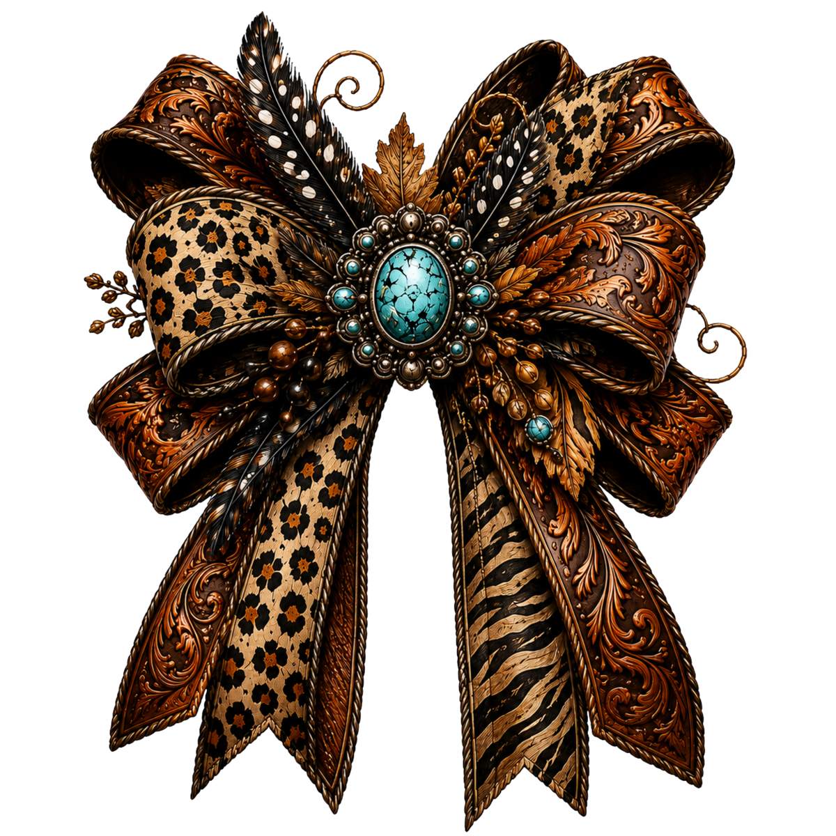 4 Inch -  Tooled/Leopard/Zebra Bow - 15