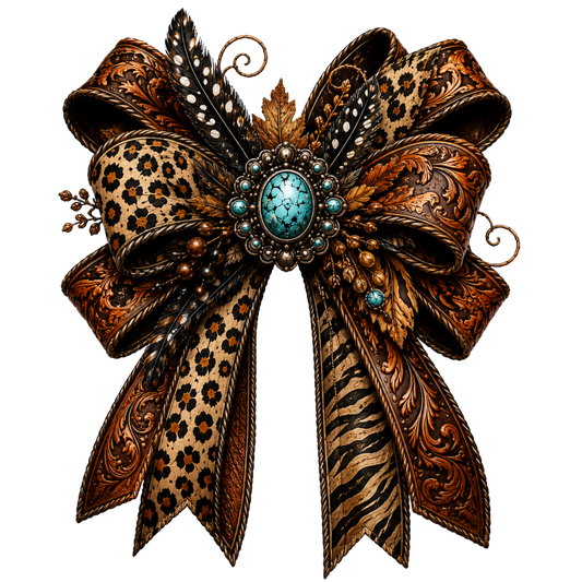 4 Inch -  Tooled/Leopard/Zebra Bow - 15
