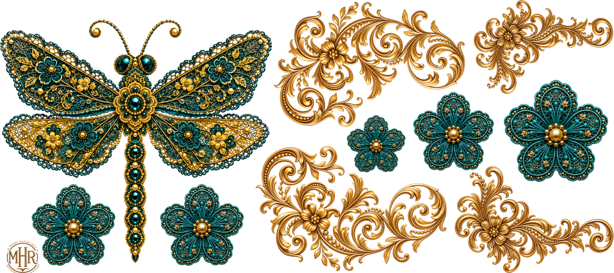 16 OZ Wrap - Turquoise - Gold - Dragonfly