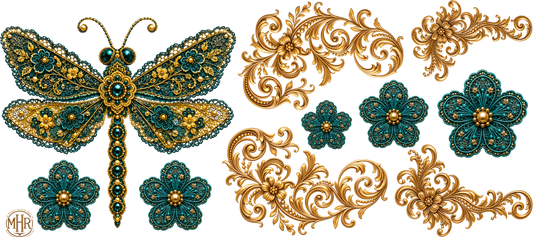 16 OZ Wrap - Turquoise - Gold - Dragonfly