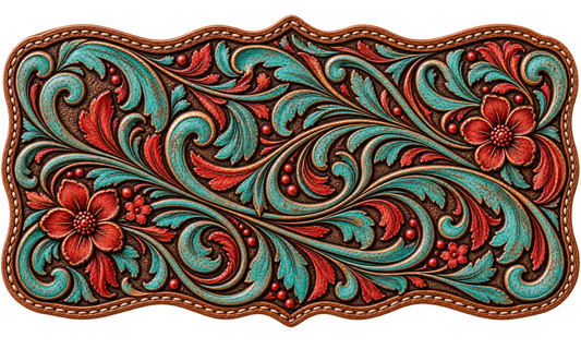 Tooled Leather Turquoise & Red – Trucker Hat DTF