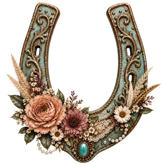 4 Inch Decal - Horseshoe - Dusty Turq - Floral