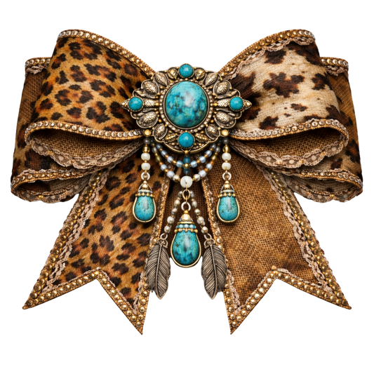 4" Bow - Leopard/Cowhide/Turquoise