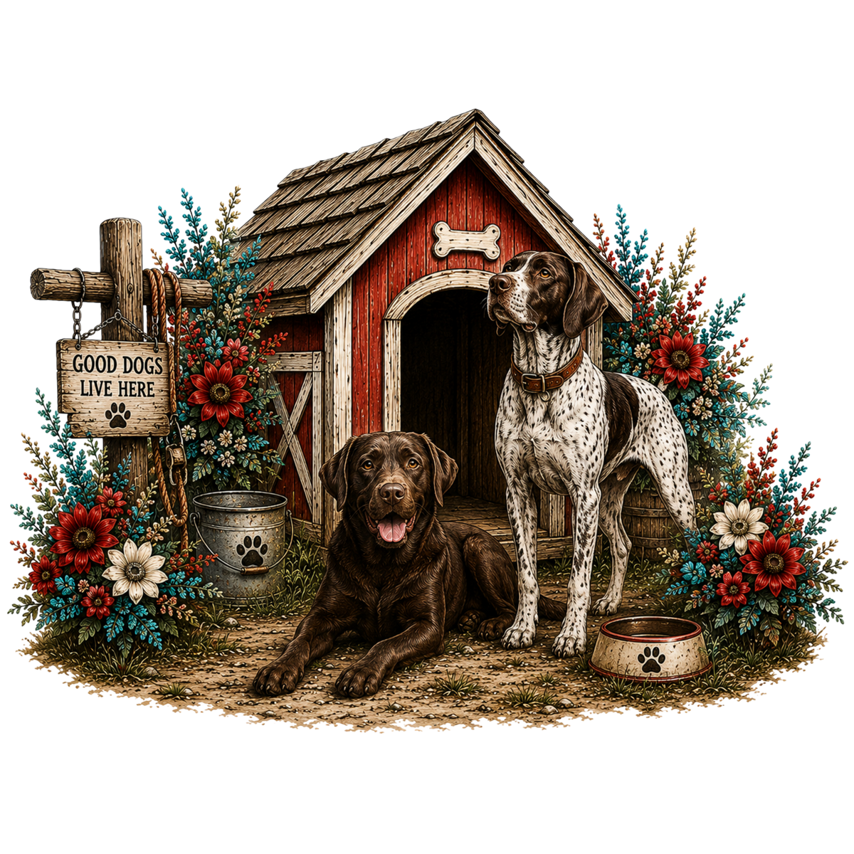 5" Decal - Lab and Standing Pointer w/ House