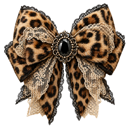 4" Bow - Leopard/Lace/Black