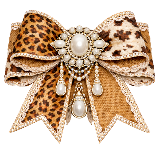 4" Bow - Leopard/Burlap/Cowhide/Pearl