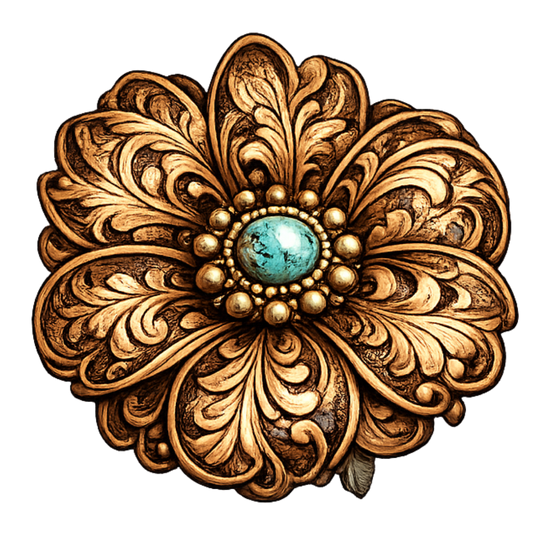 4" Tooled Leather Flower Decal